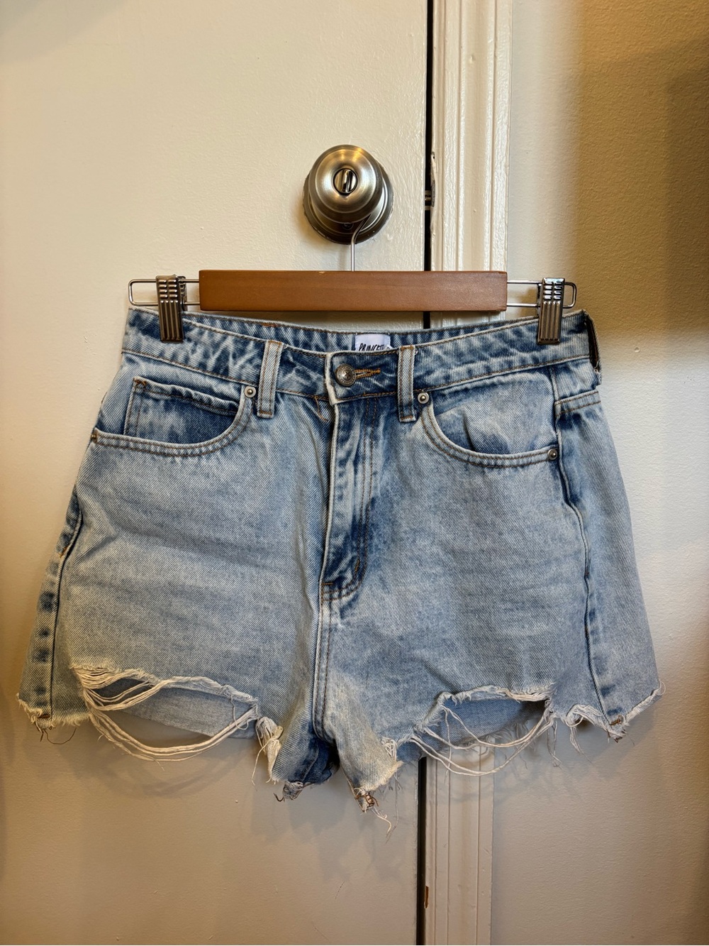 Princess Polly Light Wash Distressed Denim Shorts